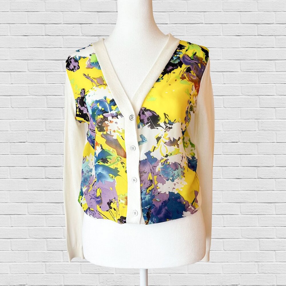 Two Sisters Colourful Patterned Panel Ivory Cardigan